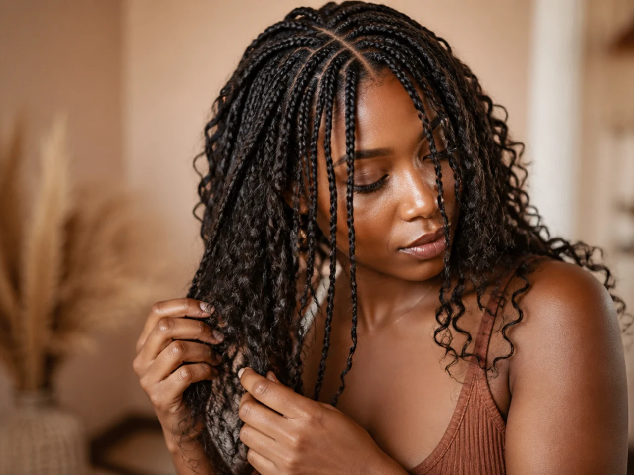 Medium braids part-way through a careful takedown
