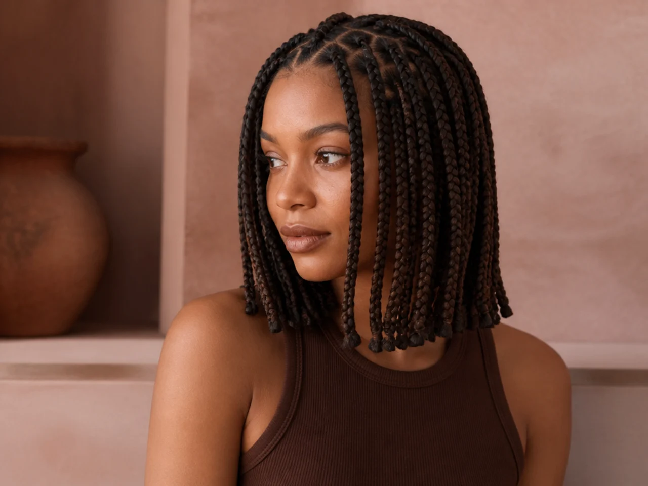 Shoulder-length medium knotless braids