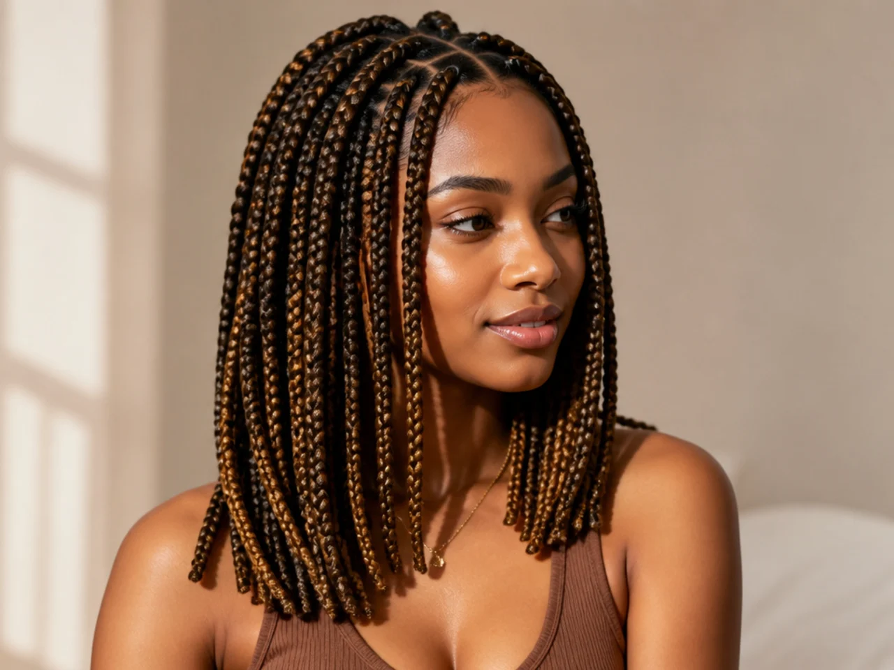 Medium knotless braids with caramel highlights