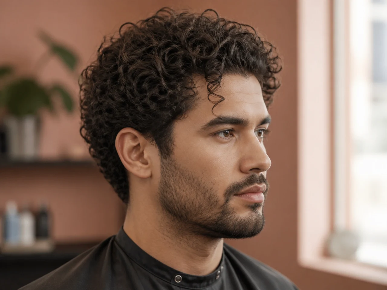 Client showing three saved reference photos on a phone at every recurring stylist appointment during a curly grow-out