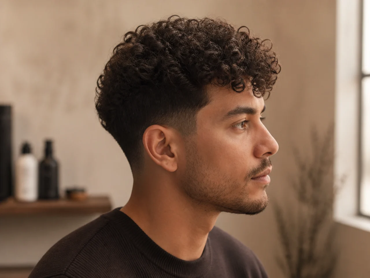 Stylist and client reviewing reference photos on a phone before a mid-grow-out curly appointment