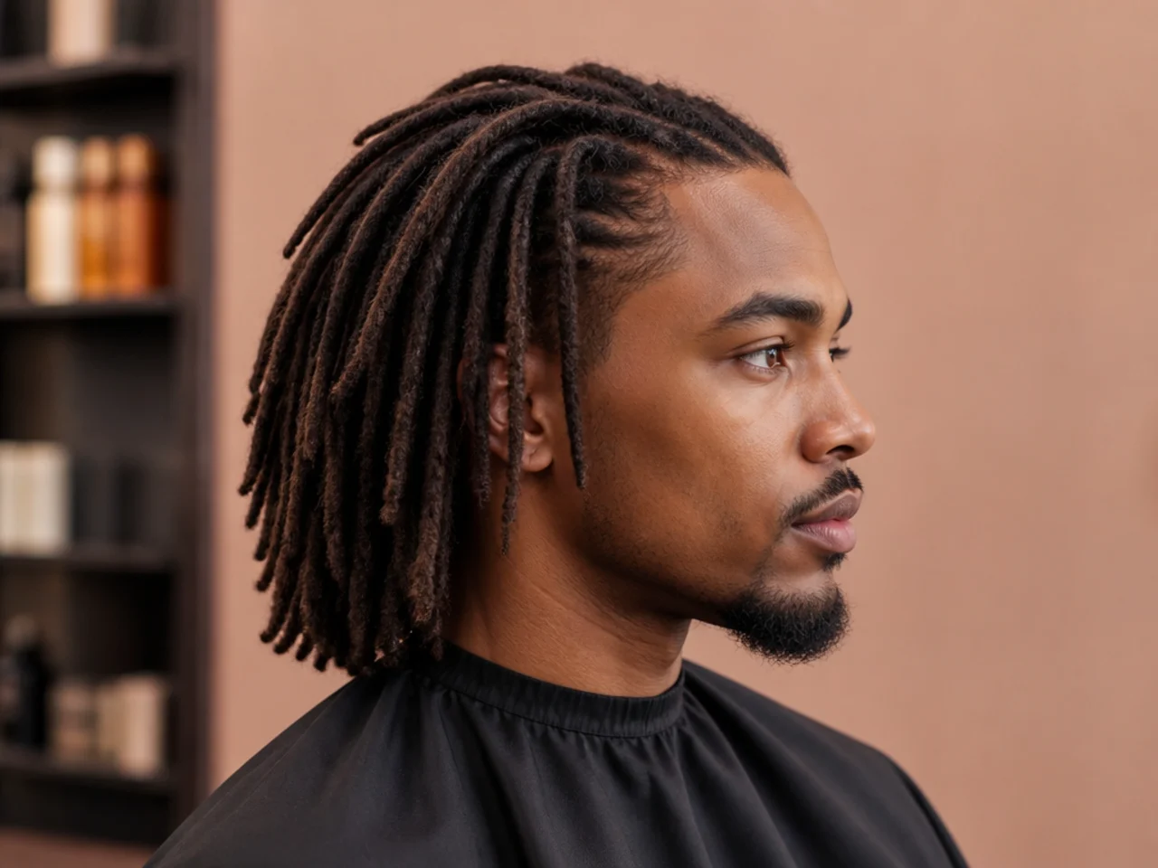 Grid of fifteen medium length dreadlock styles for Black men showing palm-rolled freeform interlocked faded colored and braided loc variations