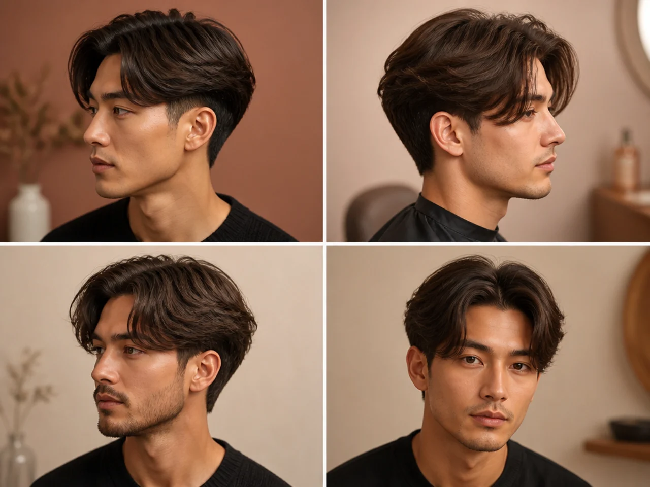 Two block medium flow with hidden clipper underlayer on a young Korean man with 5 inch swept back top