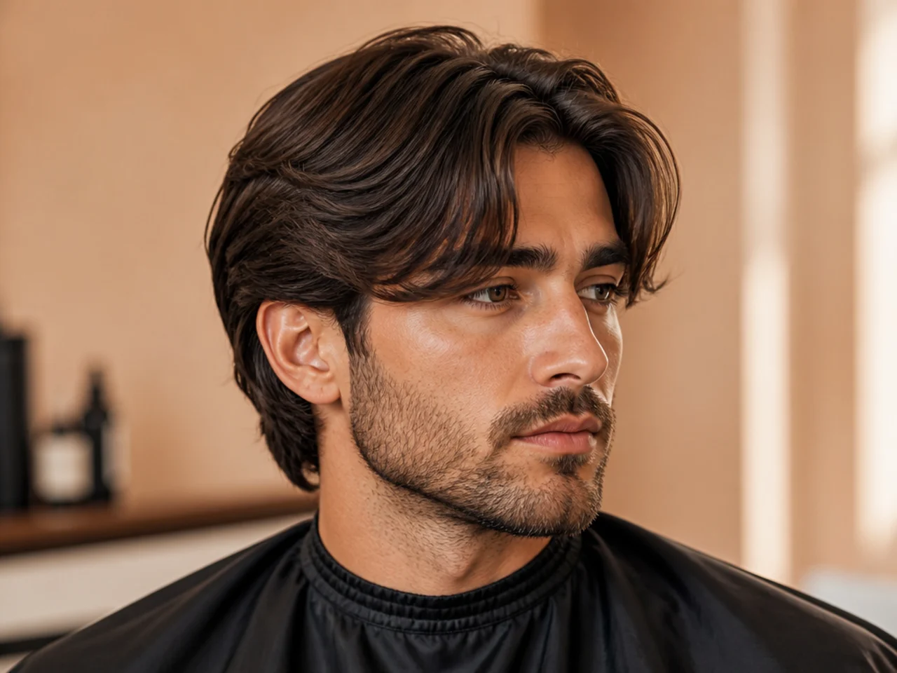 Side-swept curtains haircut on heart-shaped face man with straight blond hair