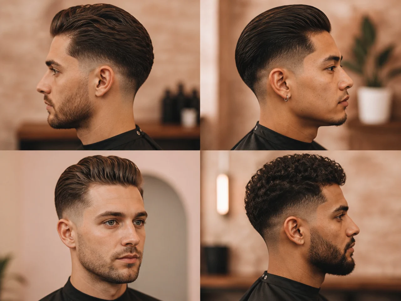 Medium slick back with mid fade on oval face man with straight dark hair