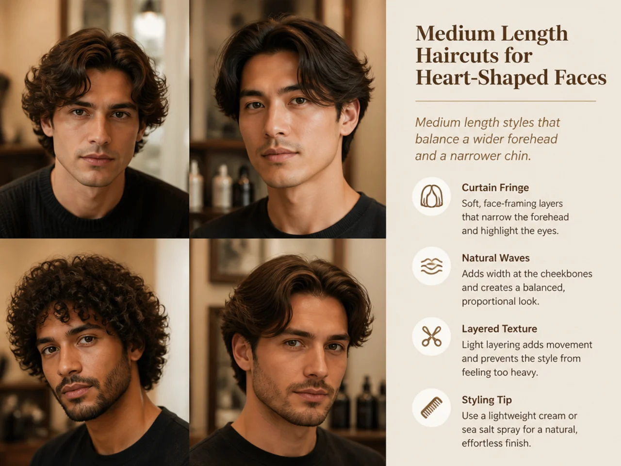 Medium length haircut examples for heart-shaped face men