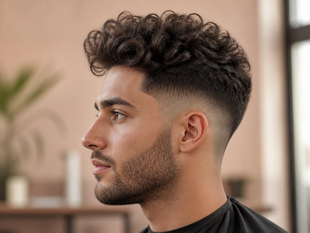 Curly quiff with mid fade on 3A ringlets
