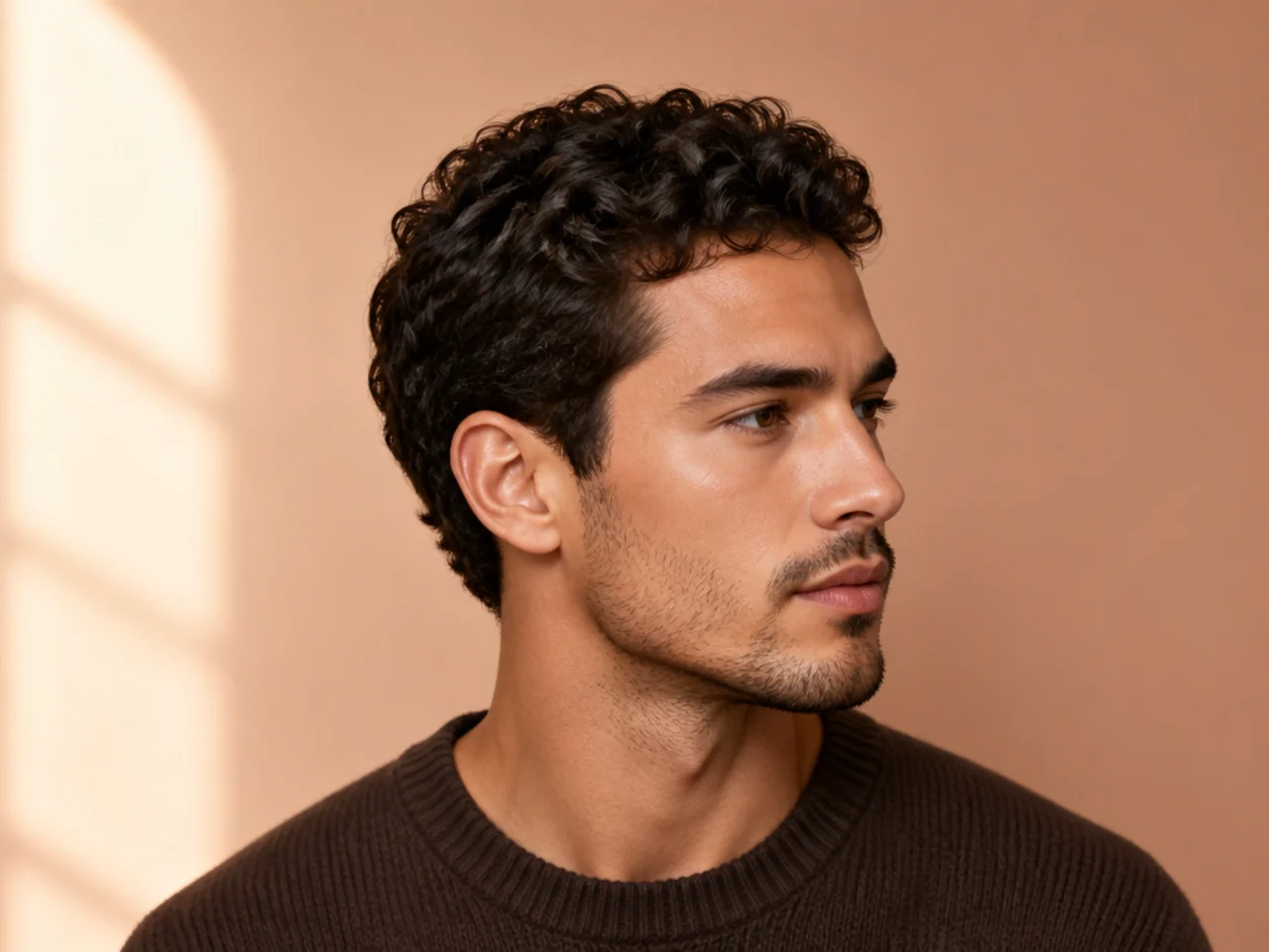 Grown-out curly Ivy League with soft side part on 3A hair