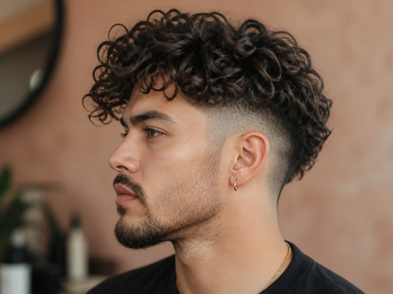 Medium curly undercut with disconnected clipper sides on 3B hair