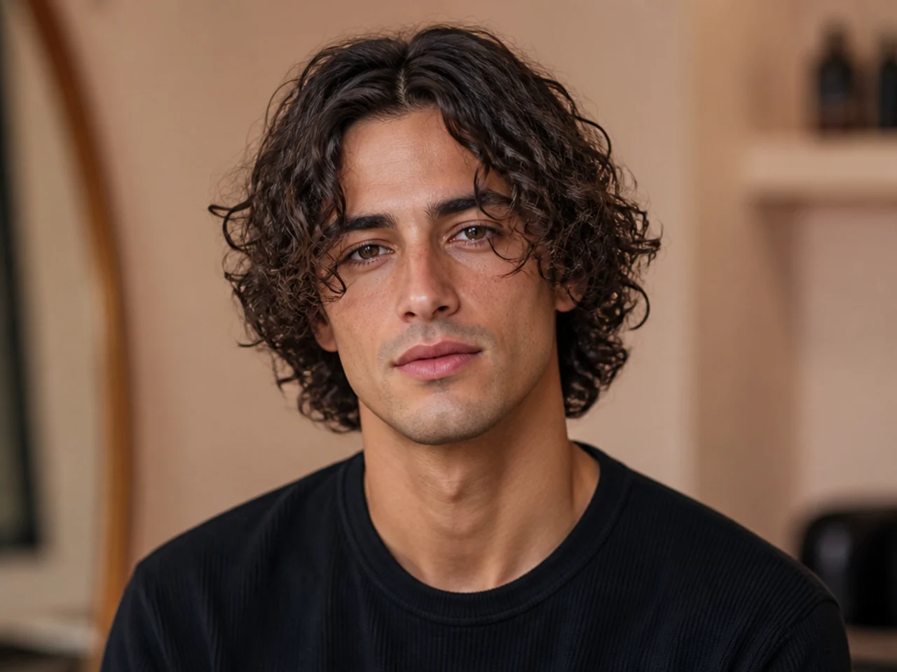 Middle part curls with layered face-framing 3B ringlets