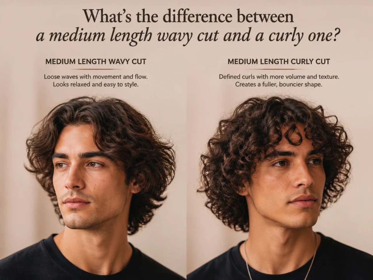 Difference between medium length wavy and curly cuts for men