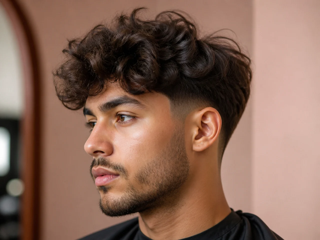 Blowout taper with fluffy fringe on medium length wavy hair