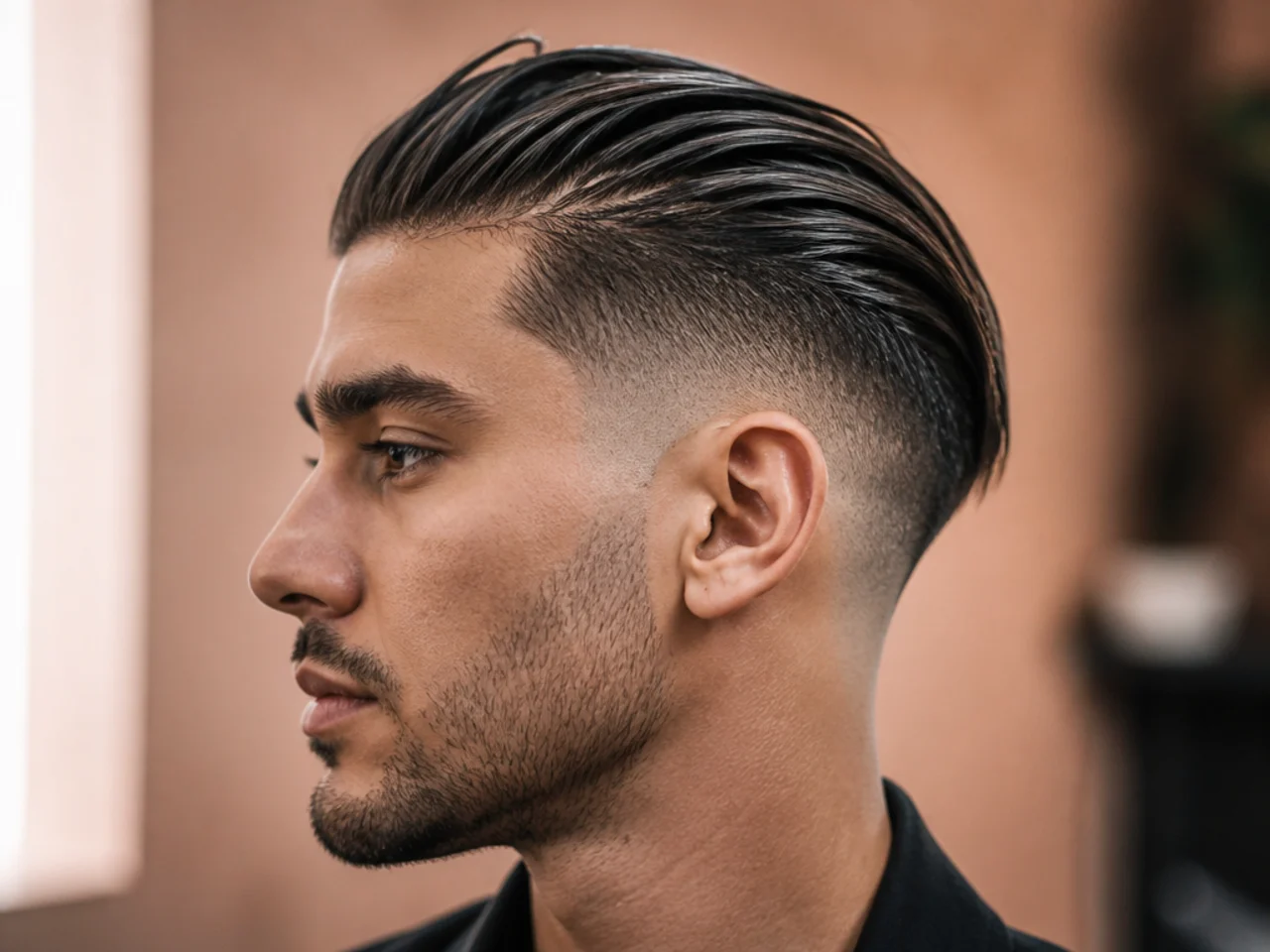 Undercut fade with long slick back and hard disconnection