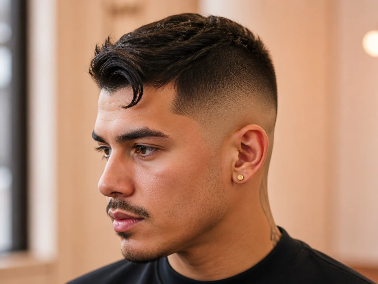 High skin fade with Korean comma hair on medium top