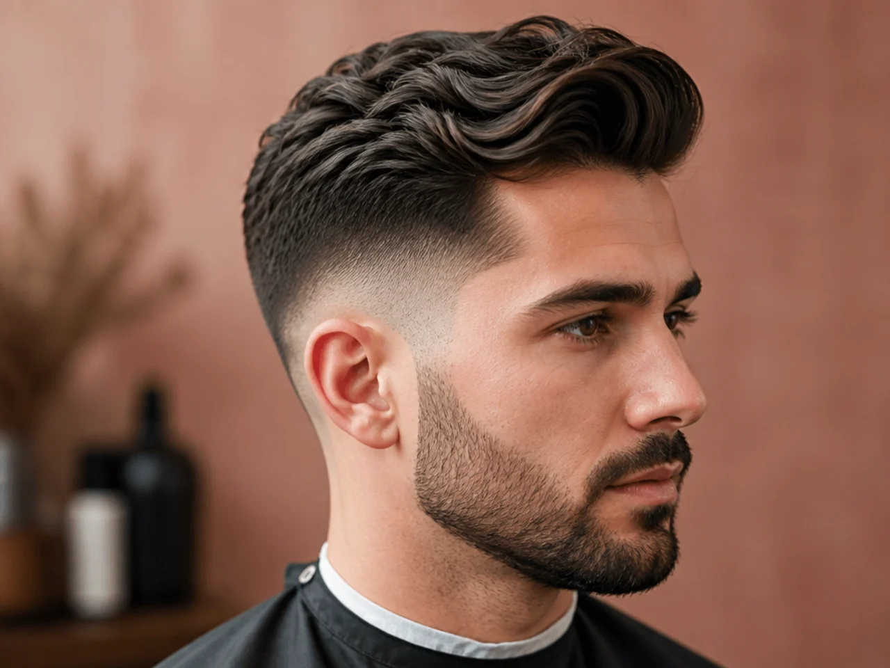 Mid fade with medium quiff on 5 inch top