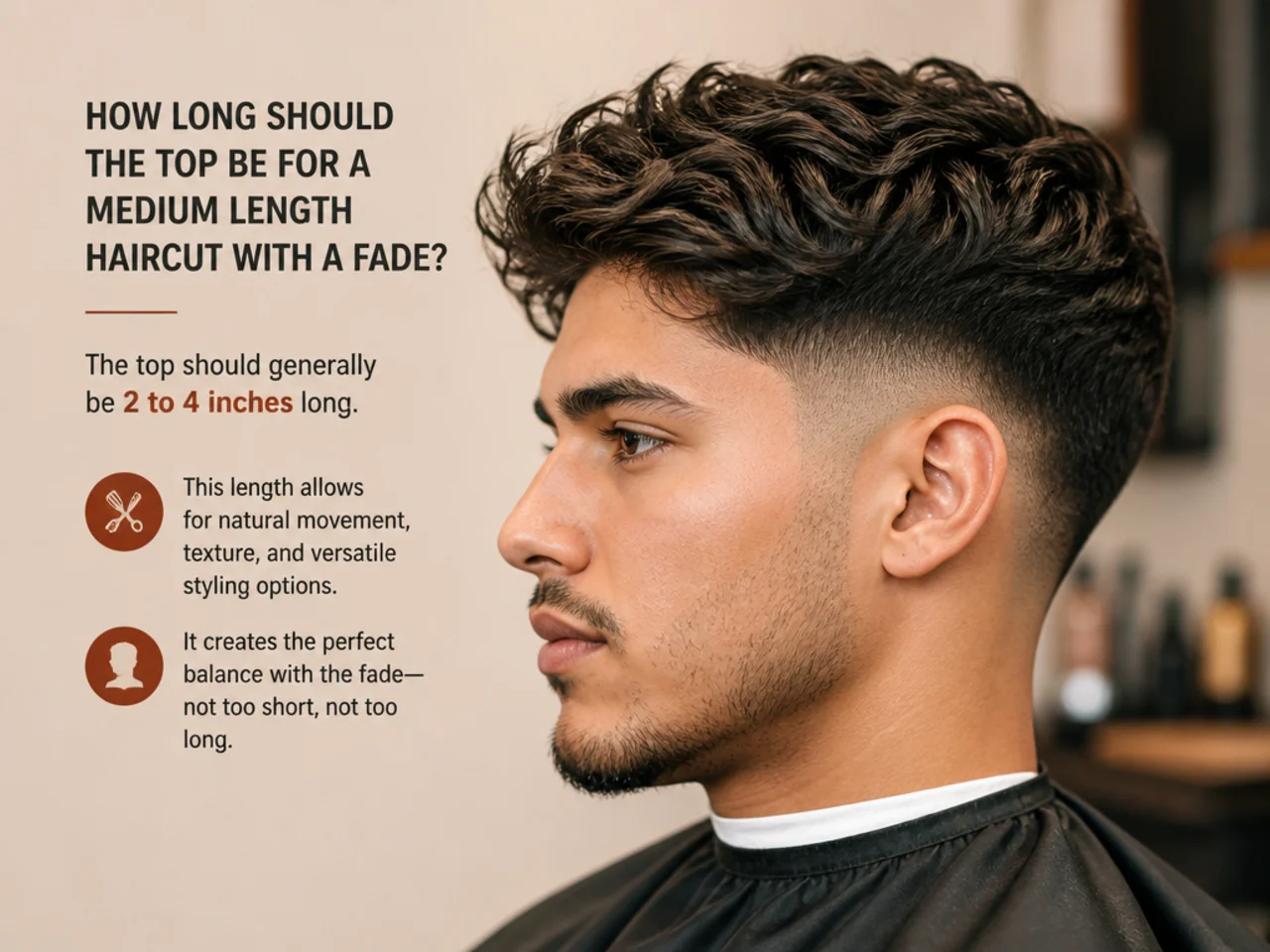How long the top should be for a medium length haircut with a fade