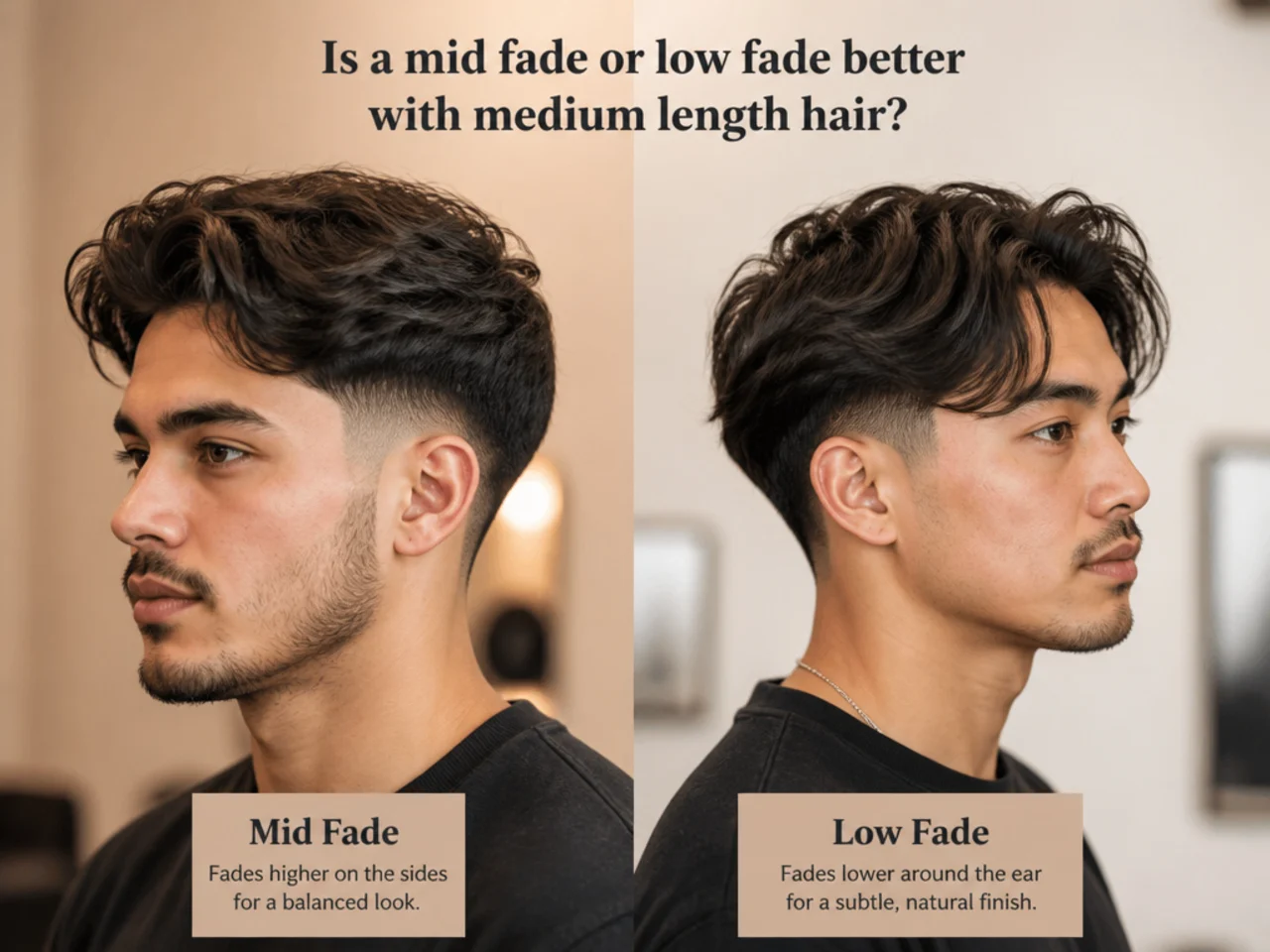 Mid fade vs low fade with medium length hair
