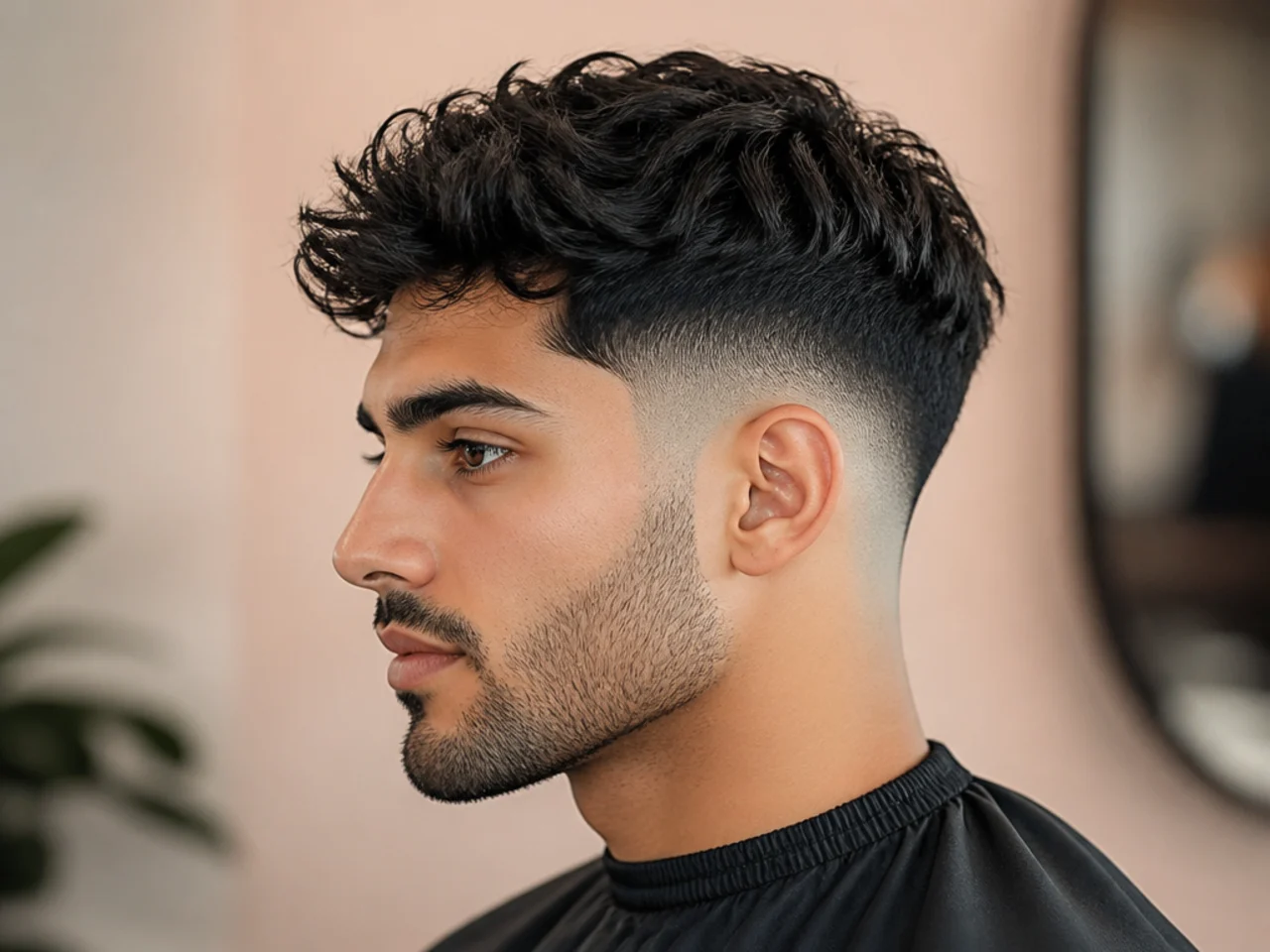 Medium length haircut with a fade — top length and fade line side profile