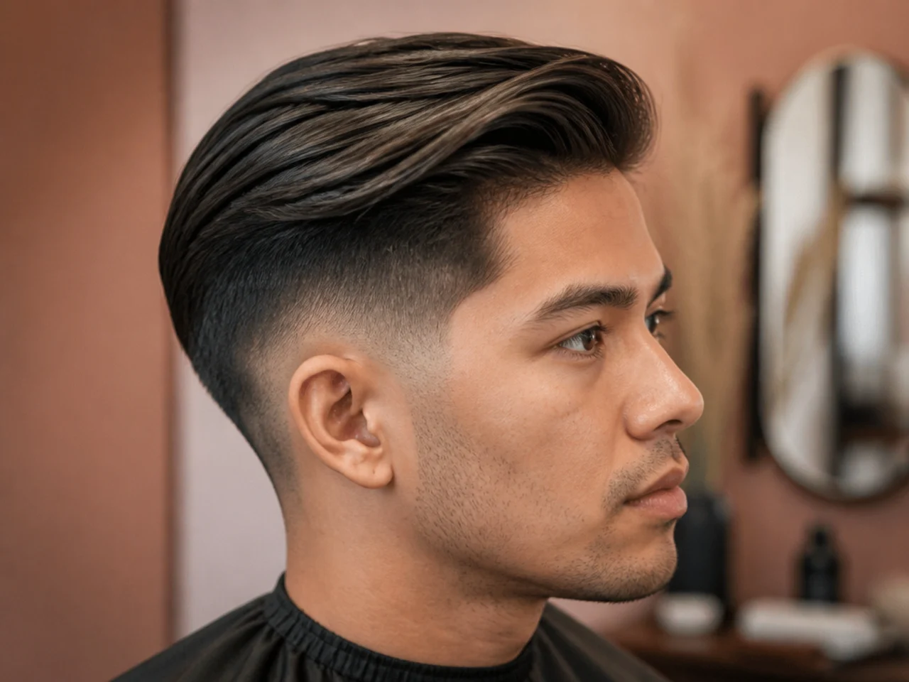 Long comb over with low fade on medium straight hair