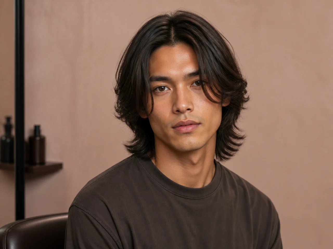 Middle part with face-framing layers on straight hair