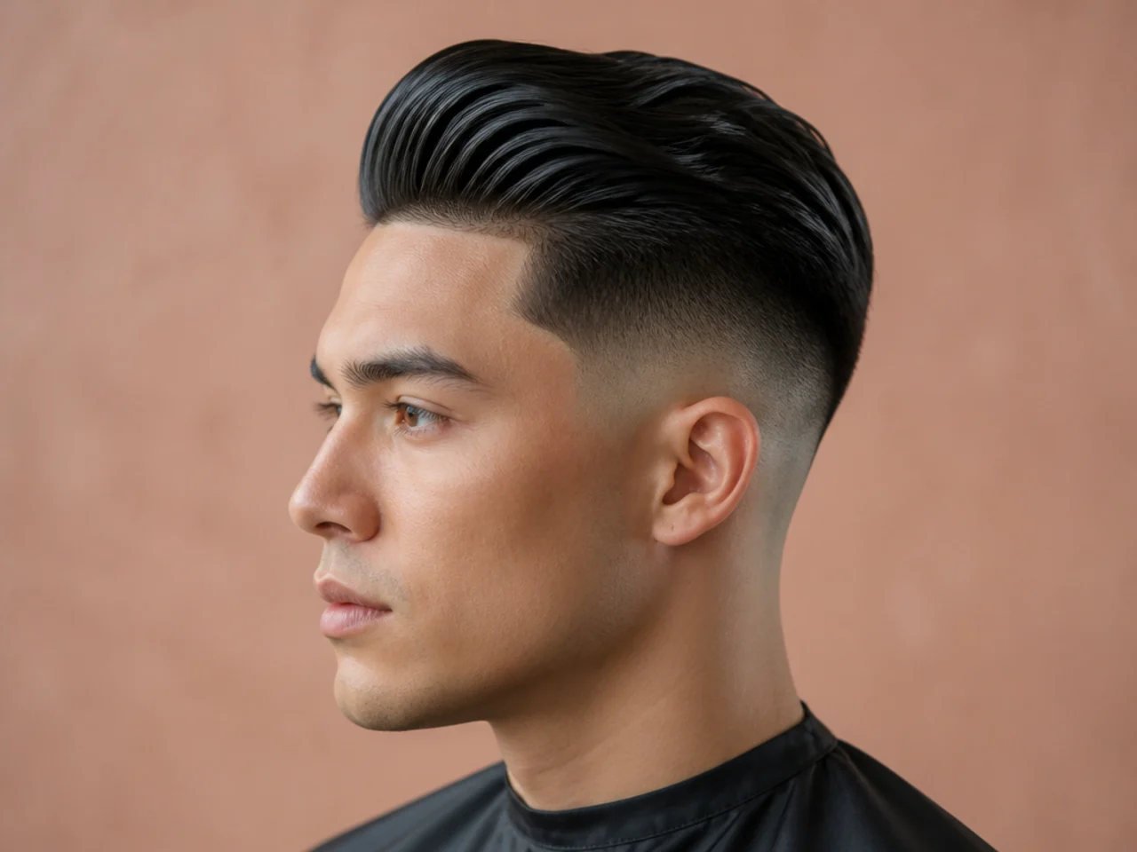 Disconnected slick back with high fade on straight hair