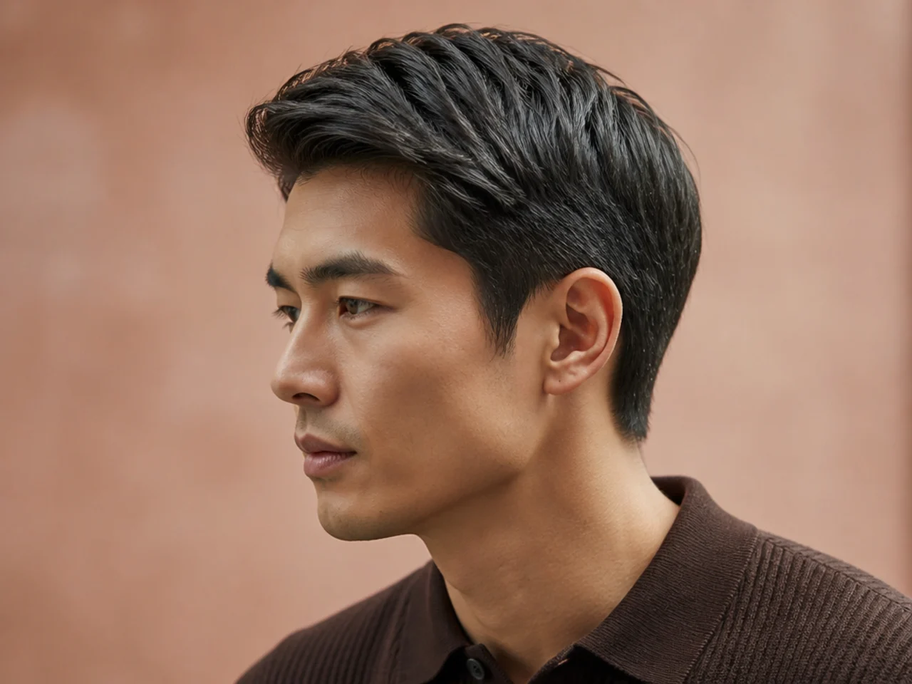 Grown-out Ivy League cut on medium straight hair