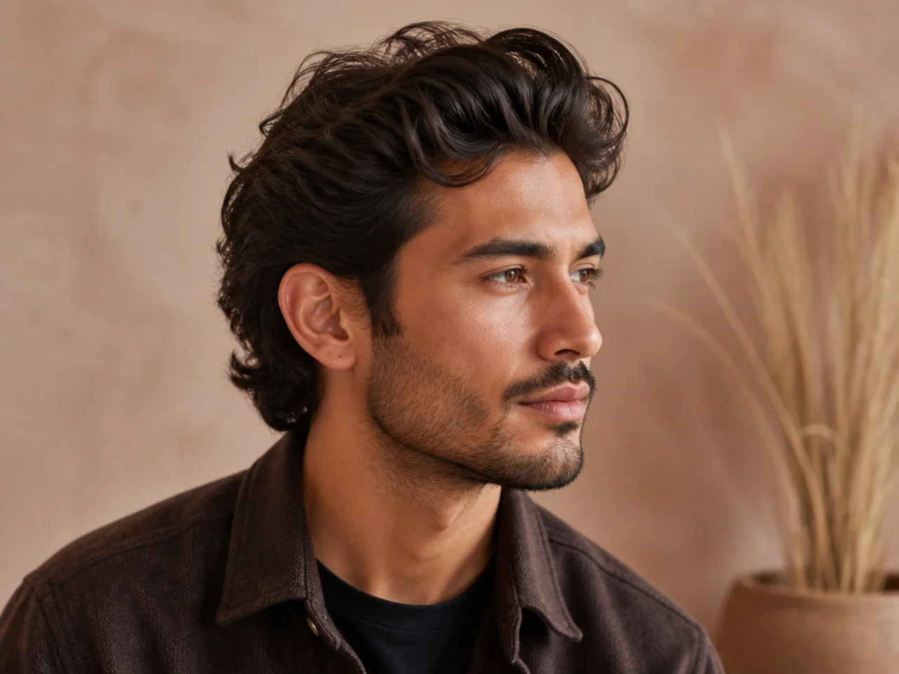 Loose quiff on wavy medium length hair