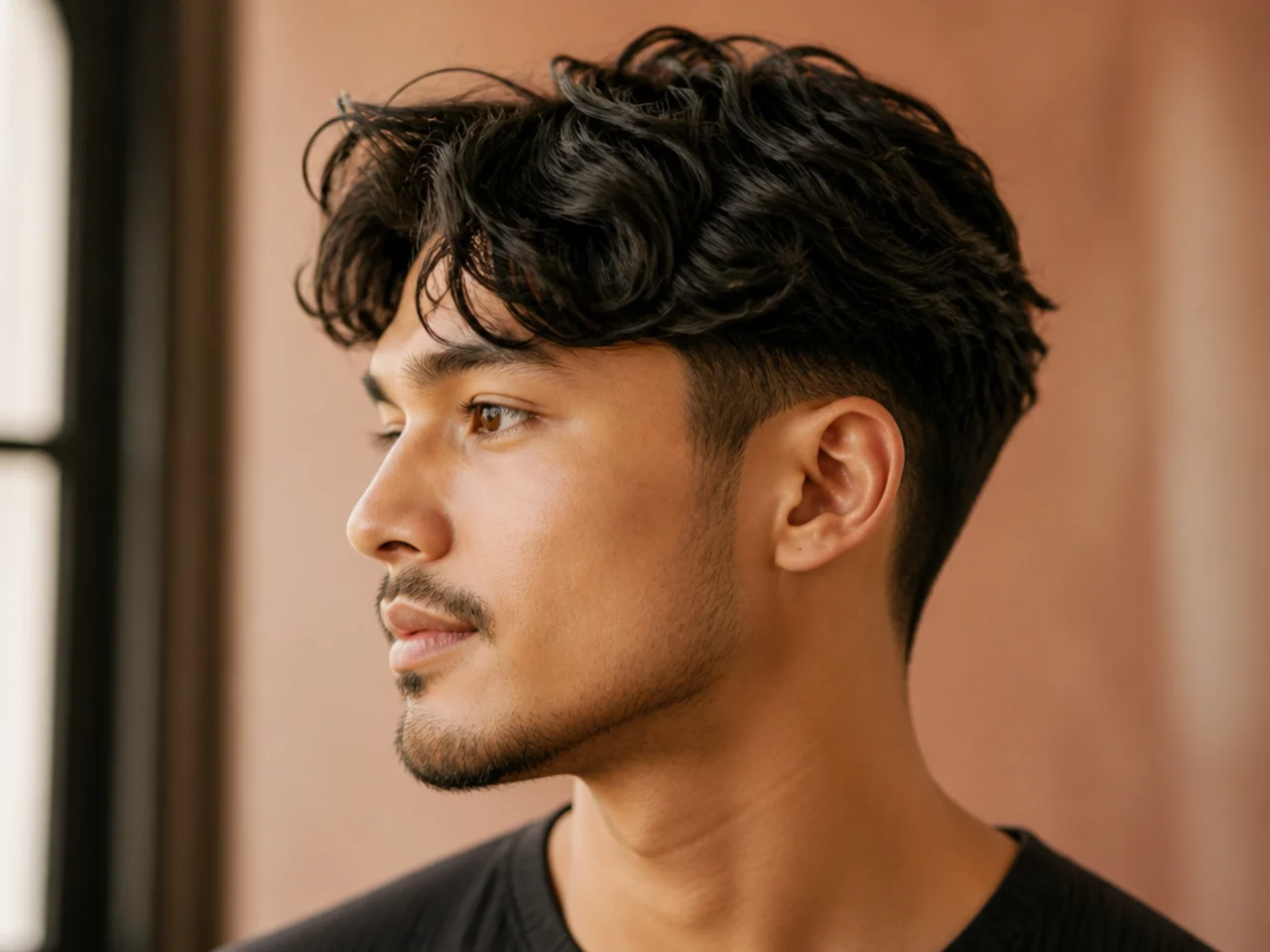 Medium two block haircut on wavy hair with disconnected top