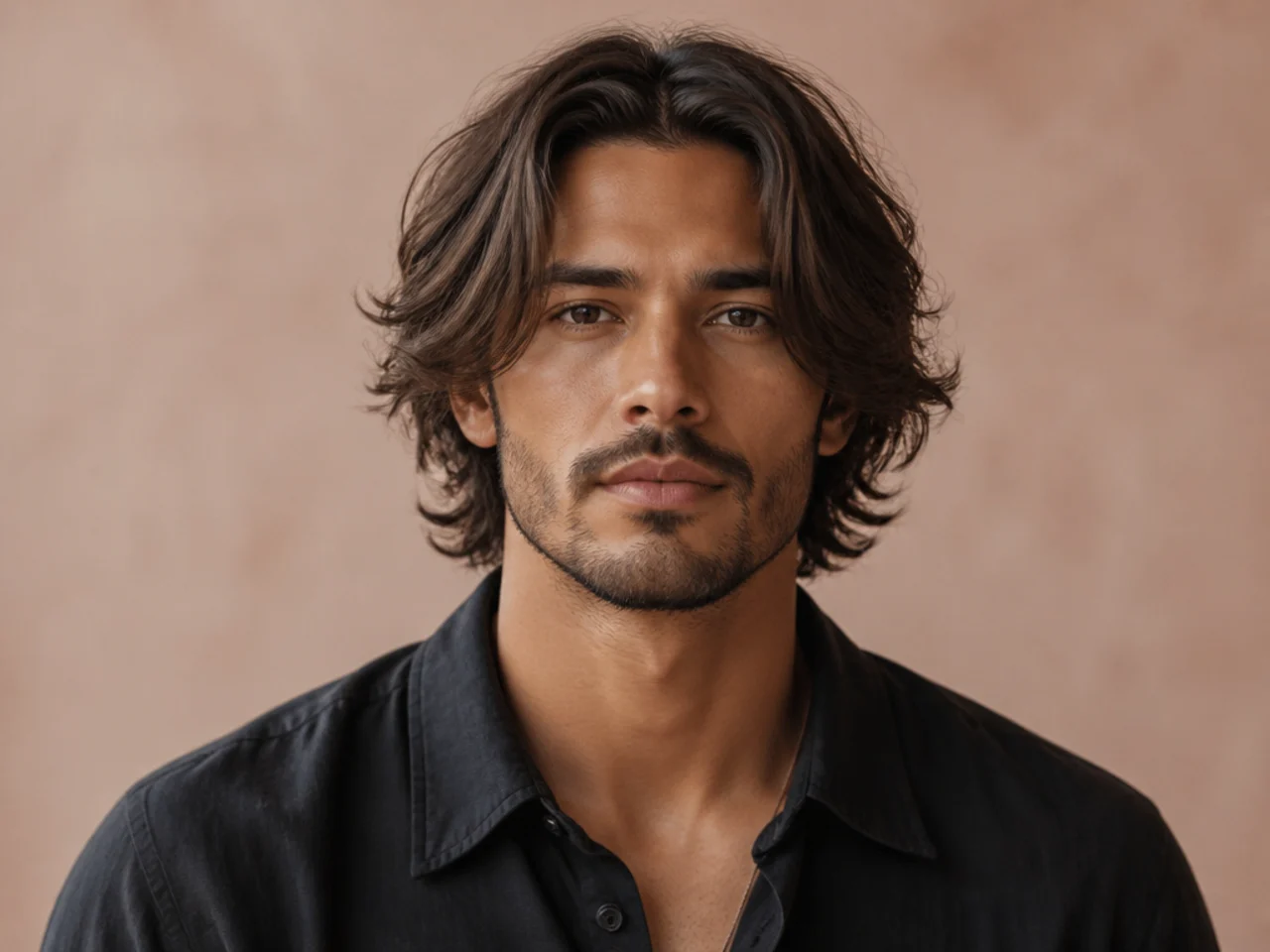 Middle part with face-framing layers on wavy hair