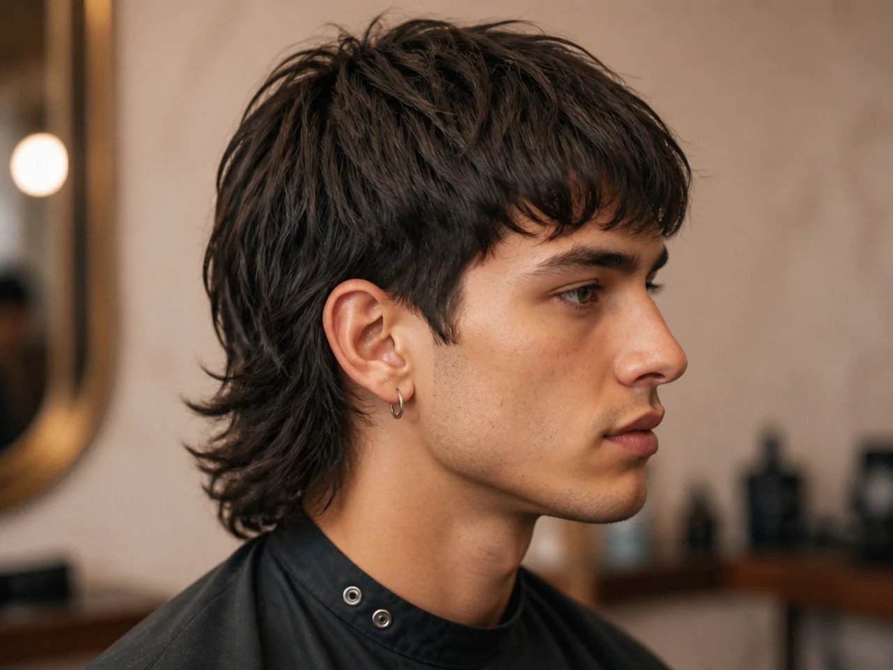 Medium Peso Pluma haircut with blunt fringe and low taper