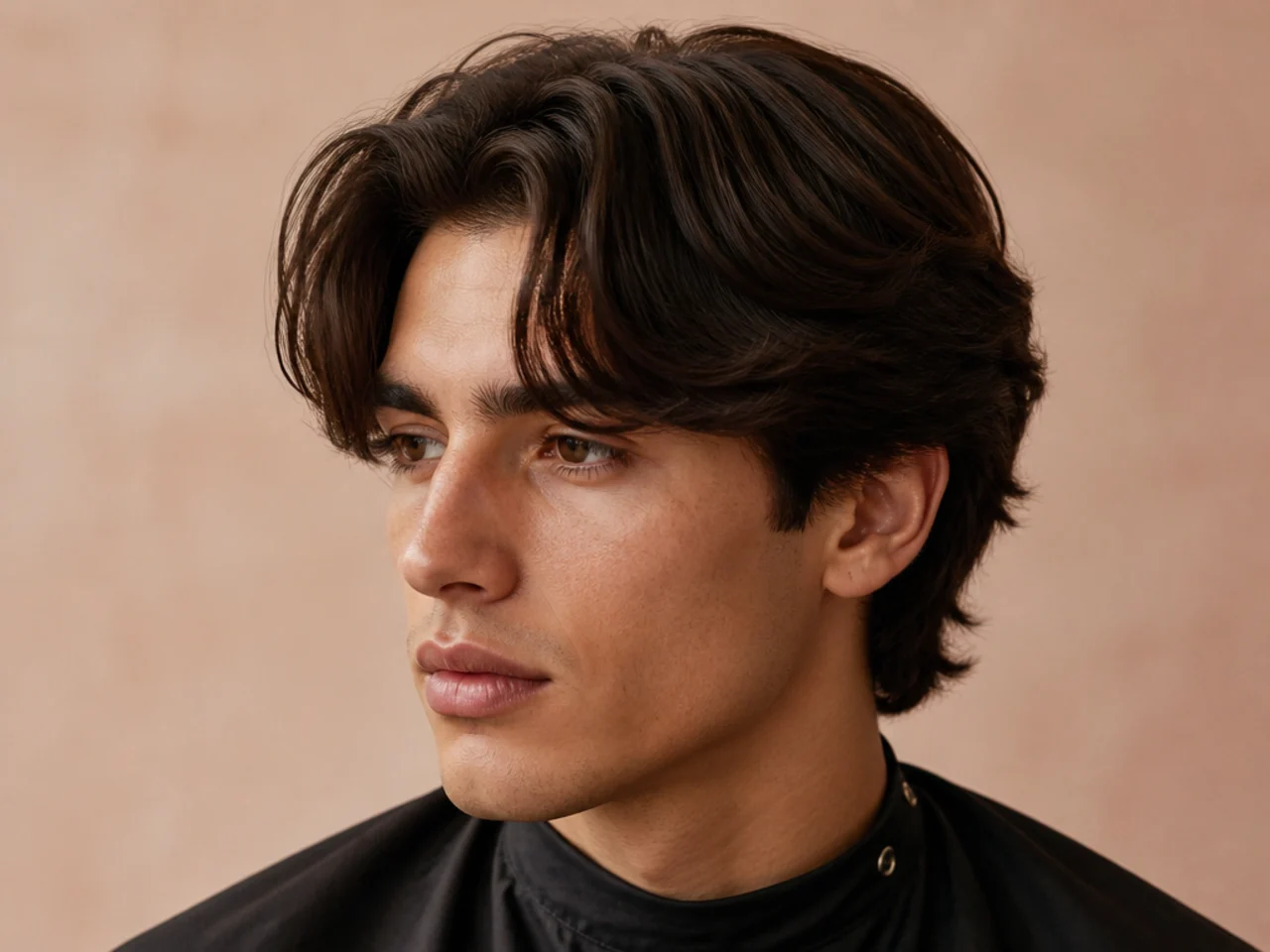 90s curtains haircut with middle part and swept sides