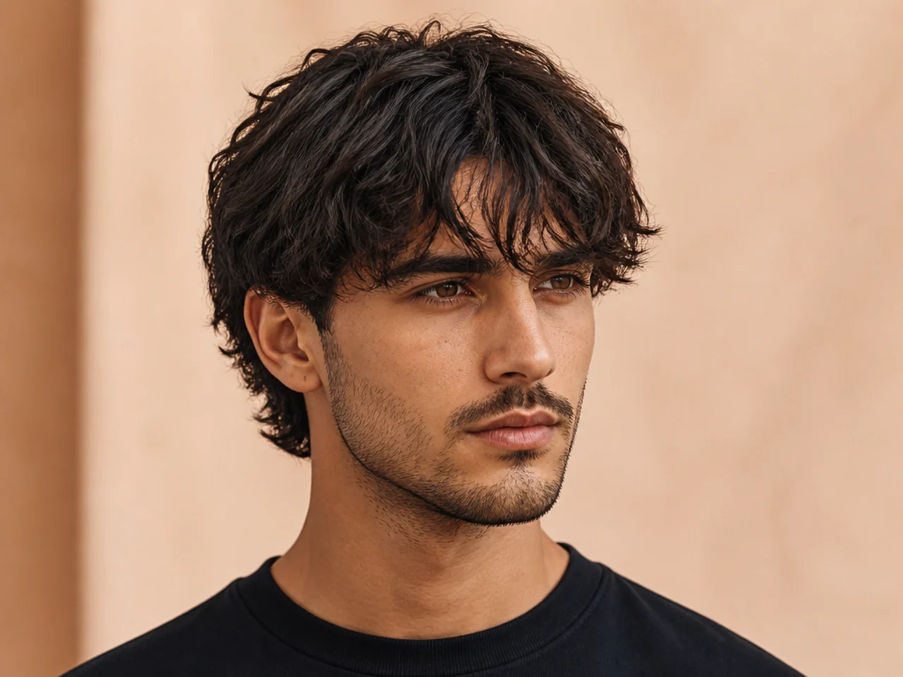 Medium length fringe cut with heavy forward-swept front