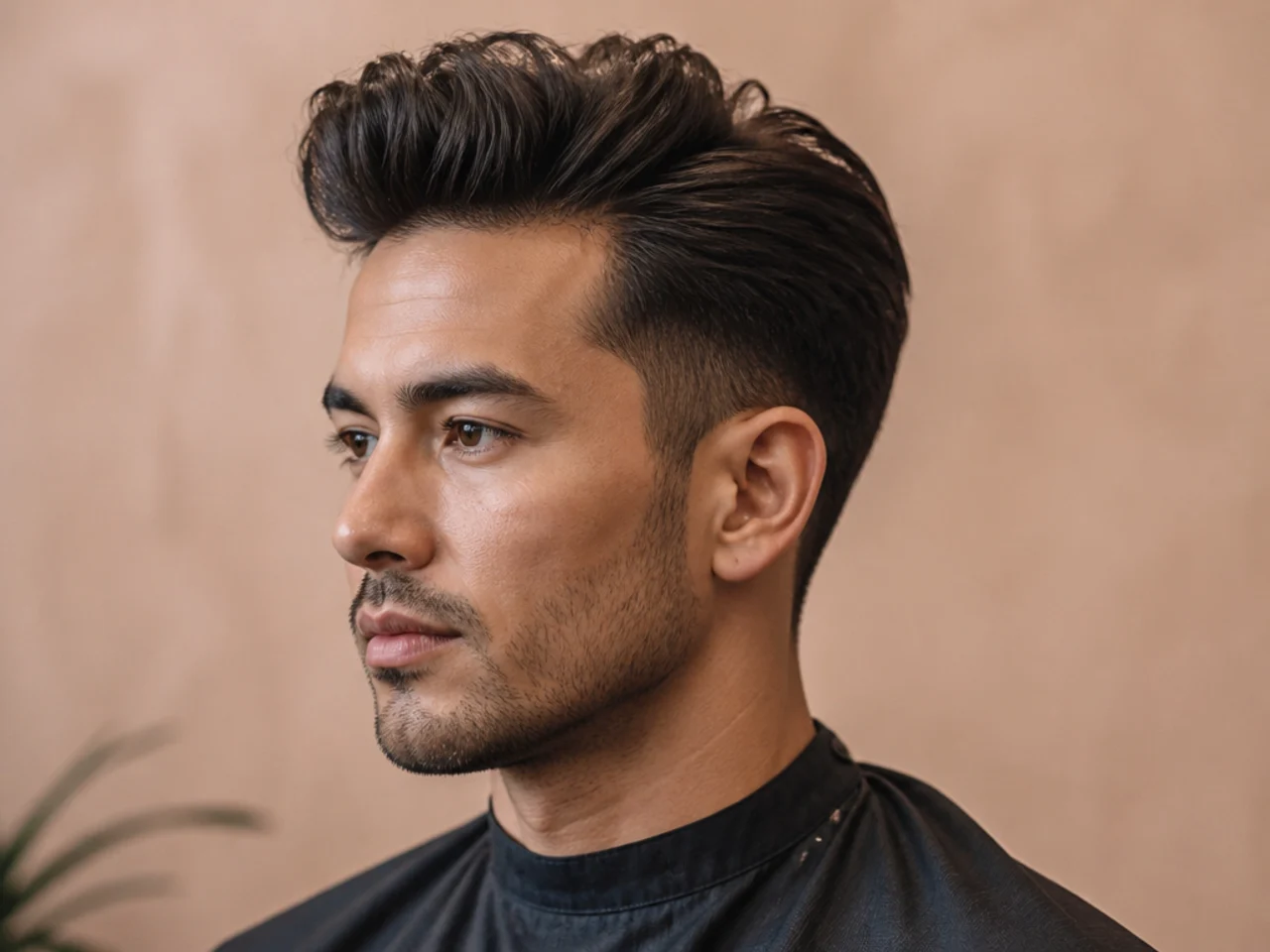 Medium quiff with lifted front and mid fade sides