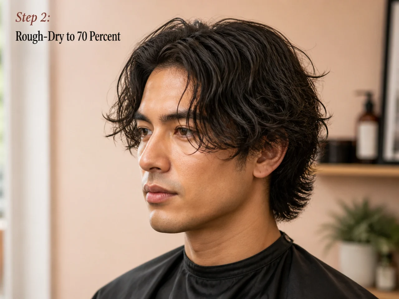 Rough-drying hair with a microfiber towel to seventy percent
