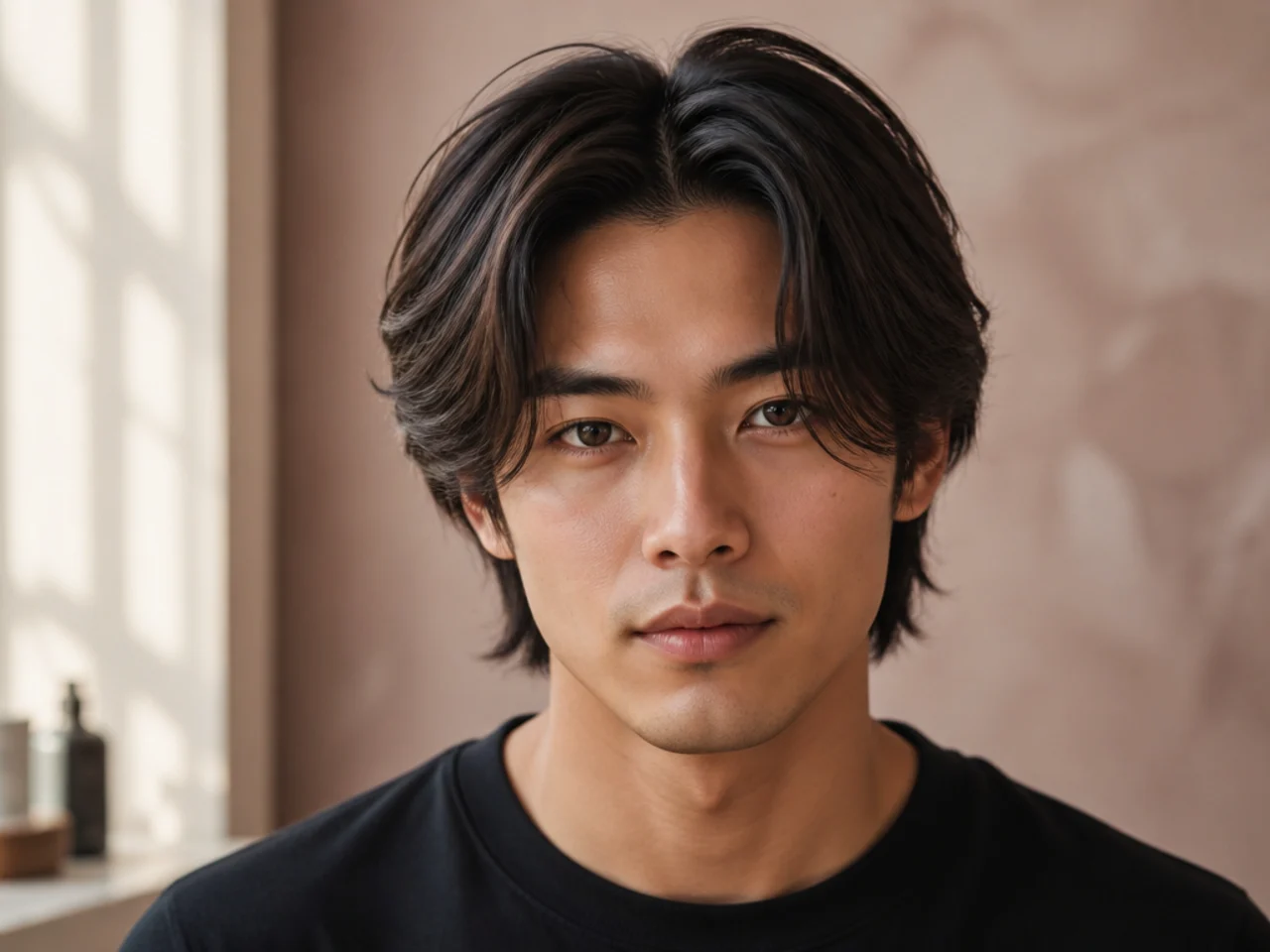Layered middle part cut with razored ends and face-framing feathered layers to the cheekbones