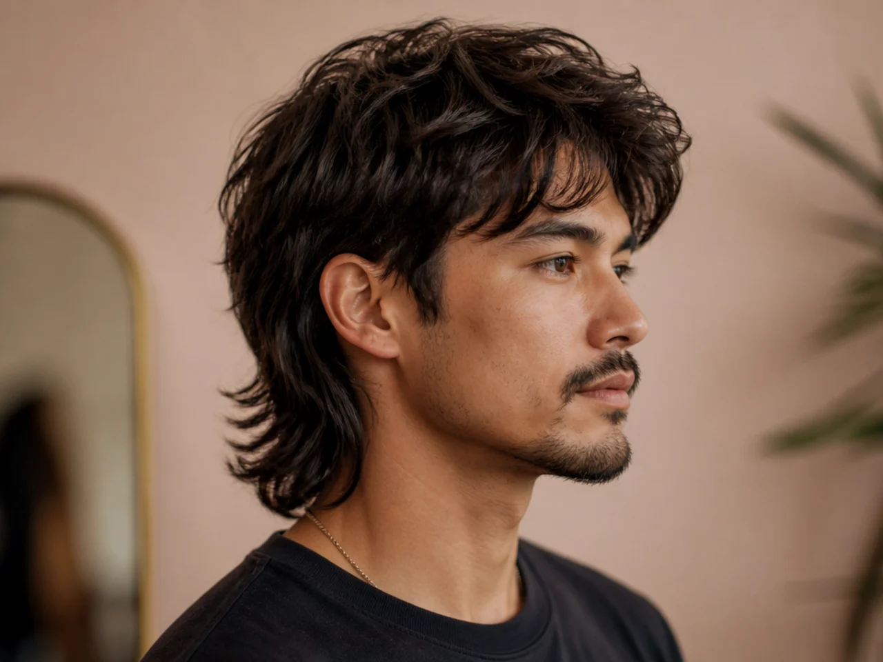 Layered modern mullet with 4-inch textured top and feathered back to collar