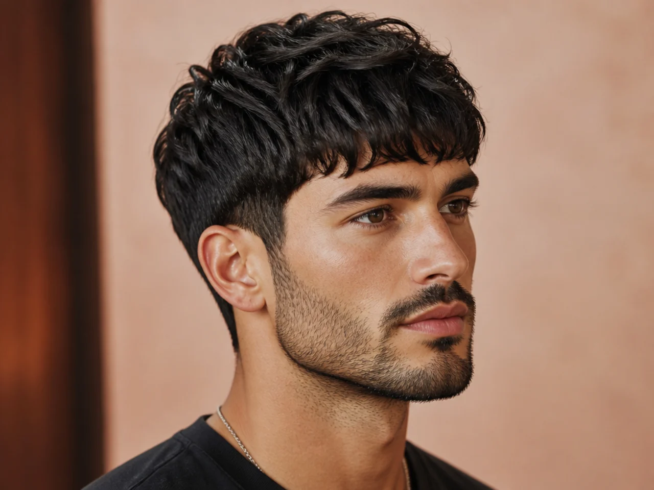 Layered textured crop with 4-inch top brushed forward and low taper fade