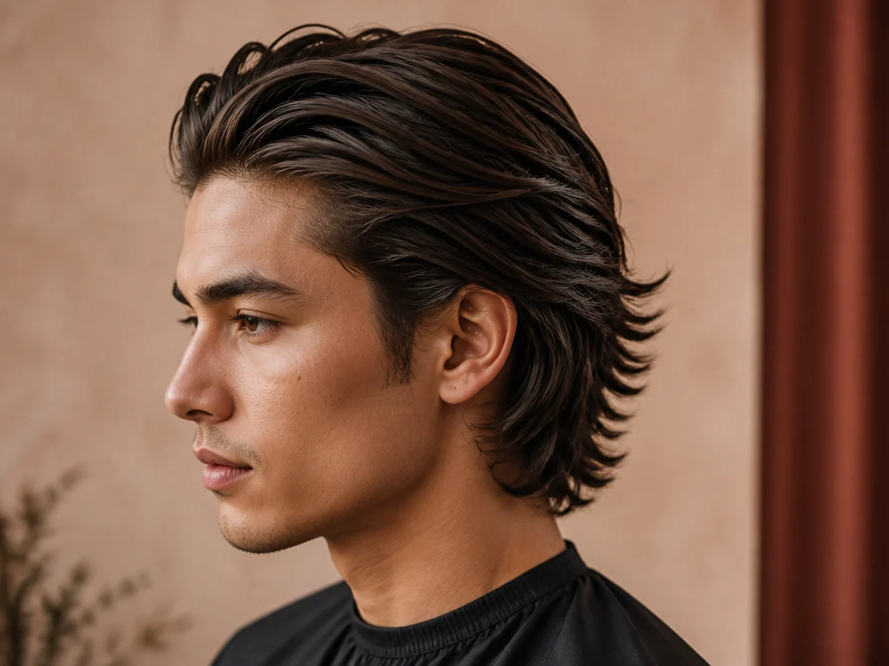 Layered slick back haircut with soft movement and scissor taper sides