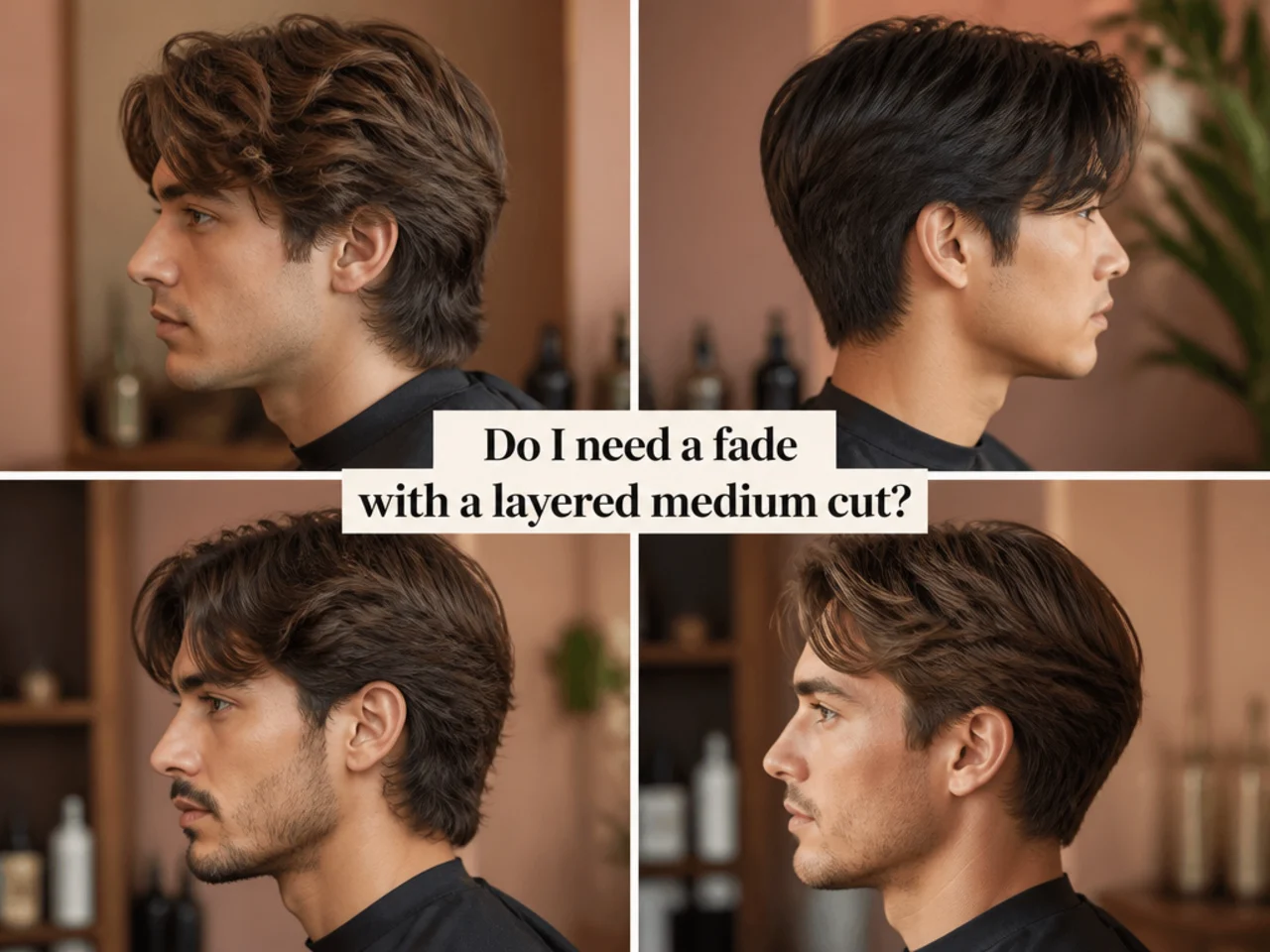 Layered medium haircut with scissor-blended sides shown as an alternative to a fade