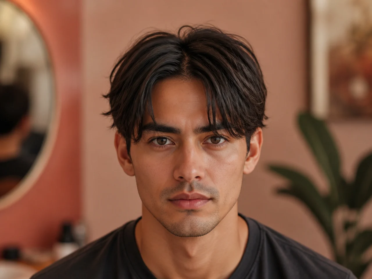 Medium-length layered middle part collapsed into a flat helmet by mid-day