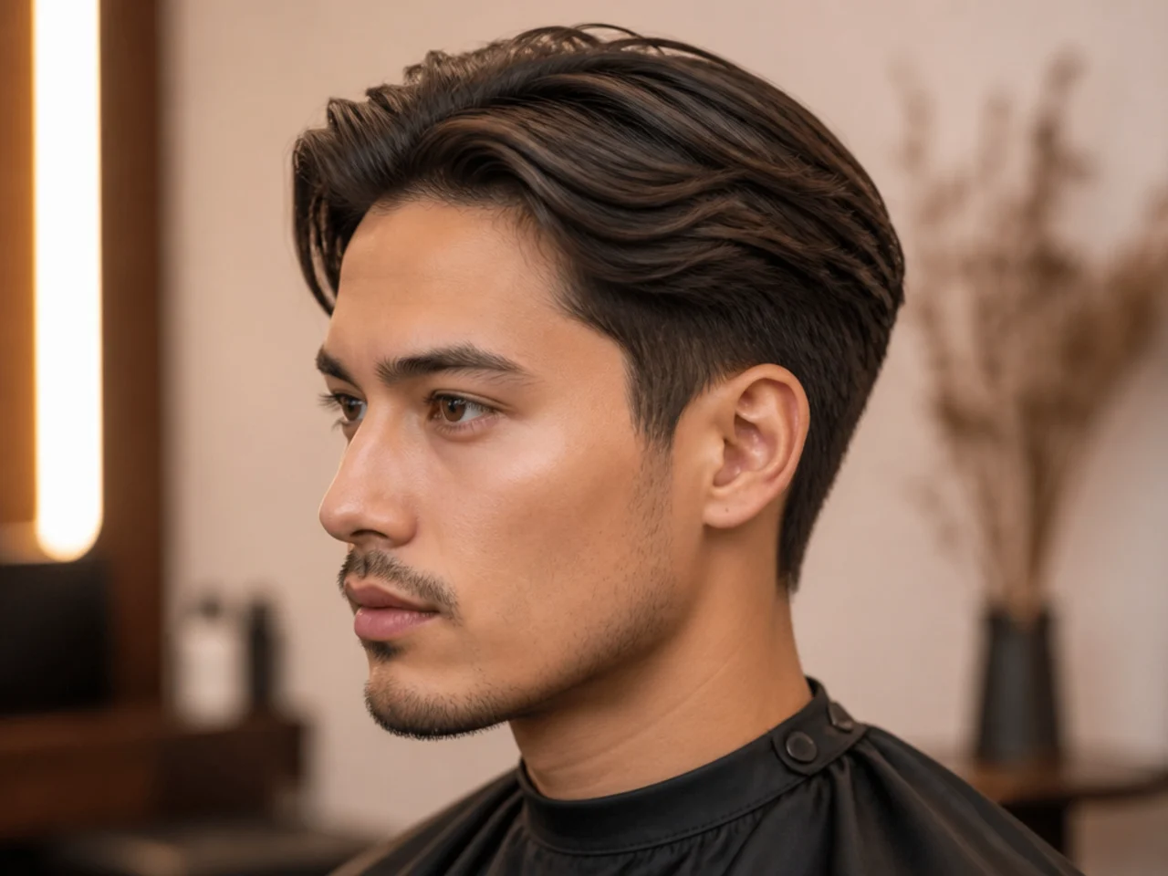 Middle Part Brush Back with Short Sides