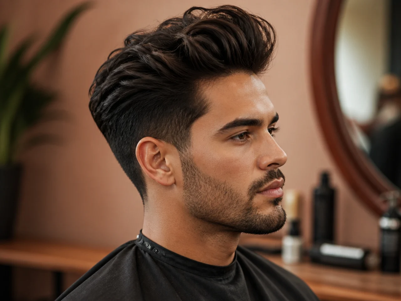 Grooming flat-lay for a medium quiff — matte clay, water-based pomade, sea-salt spray, round brush, and a fine-tooth comb