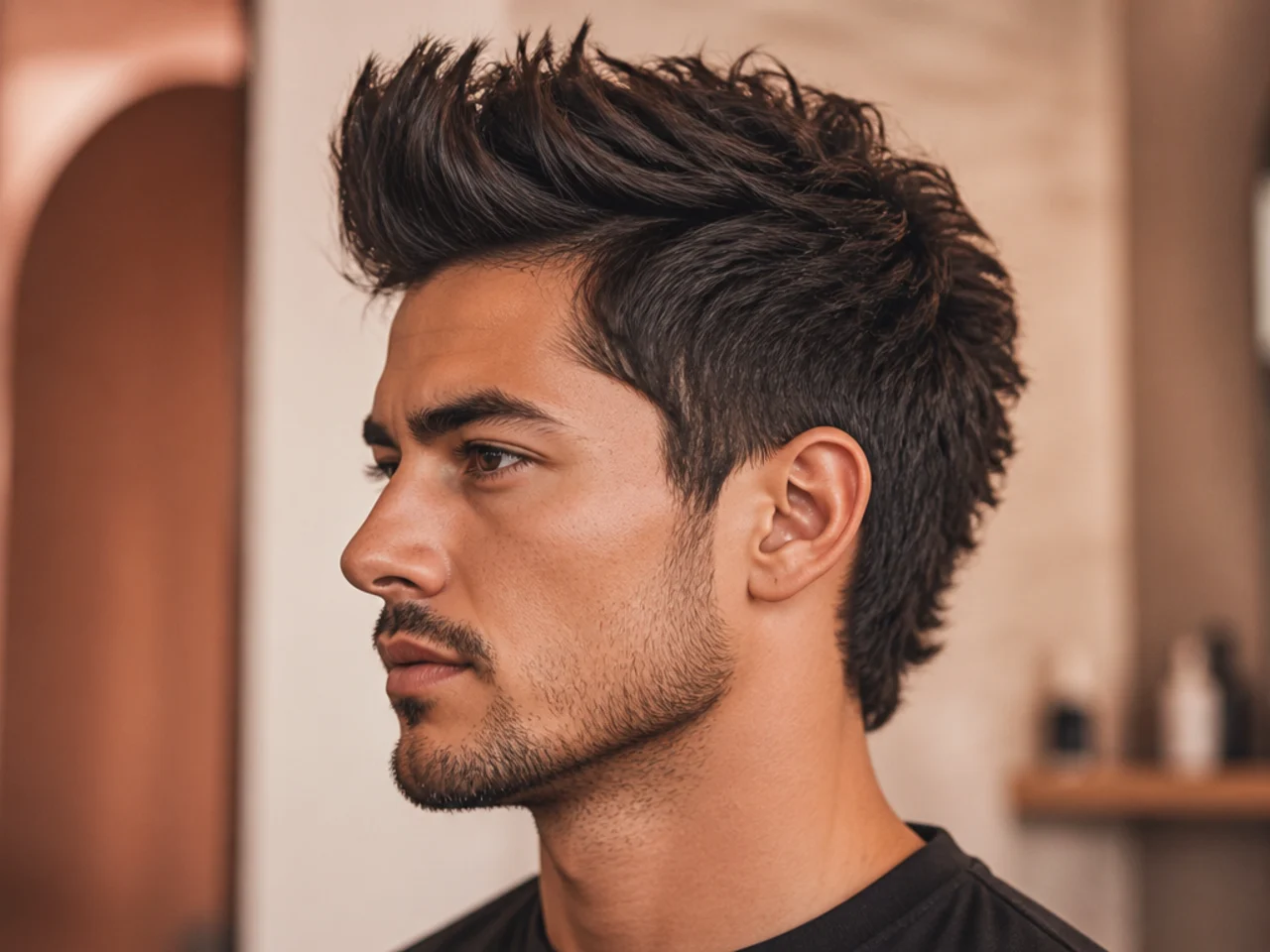 Medium faux hawk quiff — 5-inch central strip lifted to a peak with tapered sides