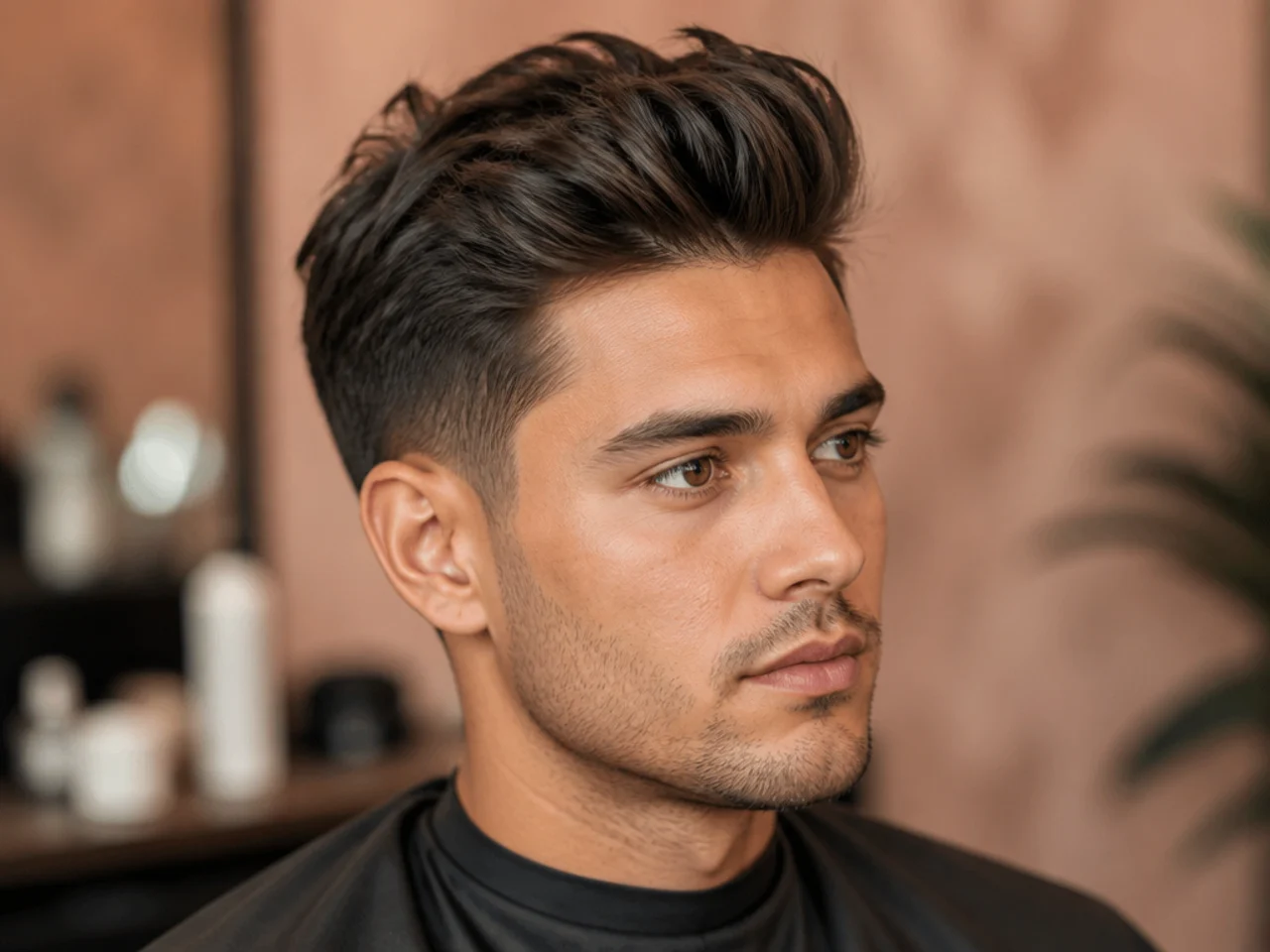Medium quiff on fine hair — 4-inch volume-boosted top over a scissor-tapered side