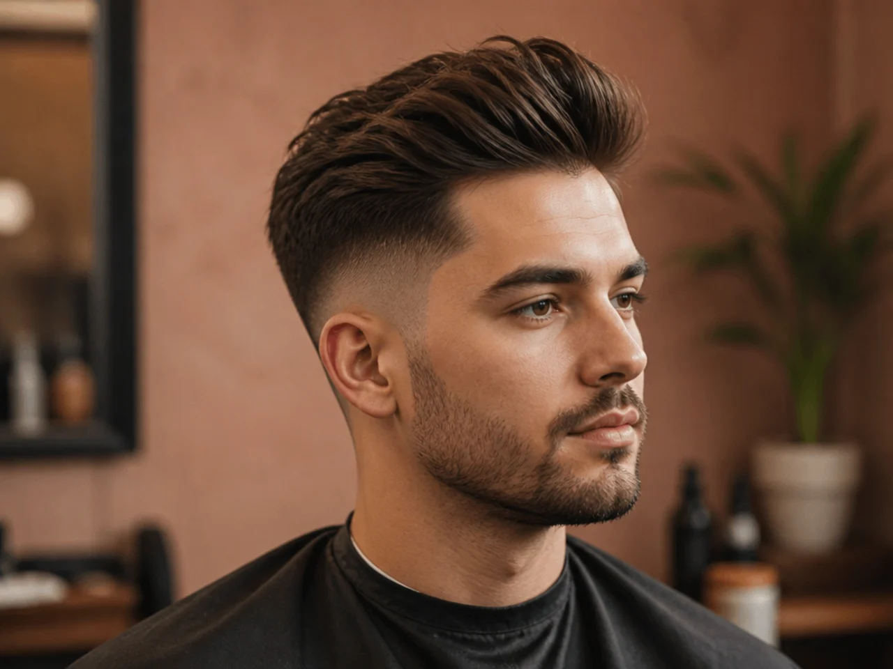 Medium quiff with mid fade — 5-inch front over sides that fade to skin halfway up the head