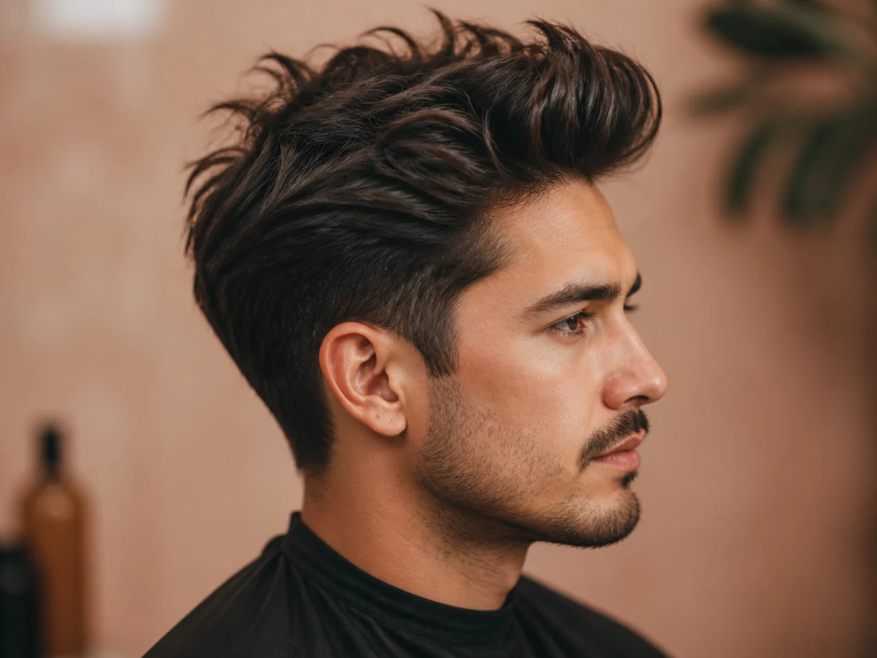Messy medium quiff — 5-inch tousled top with rough perimeter and off-center sweep