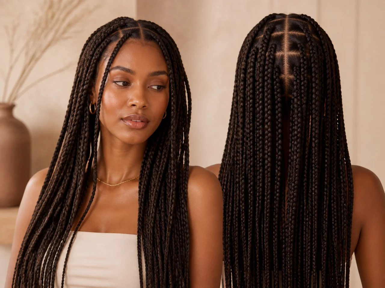 A narrow section and a very wide section parted for braiding