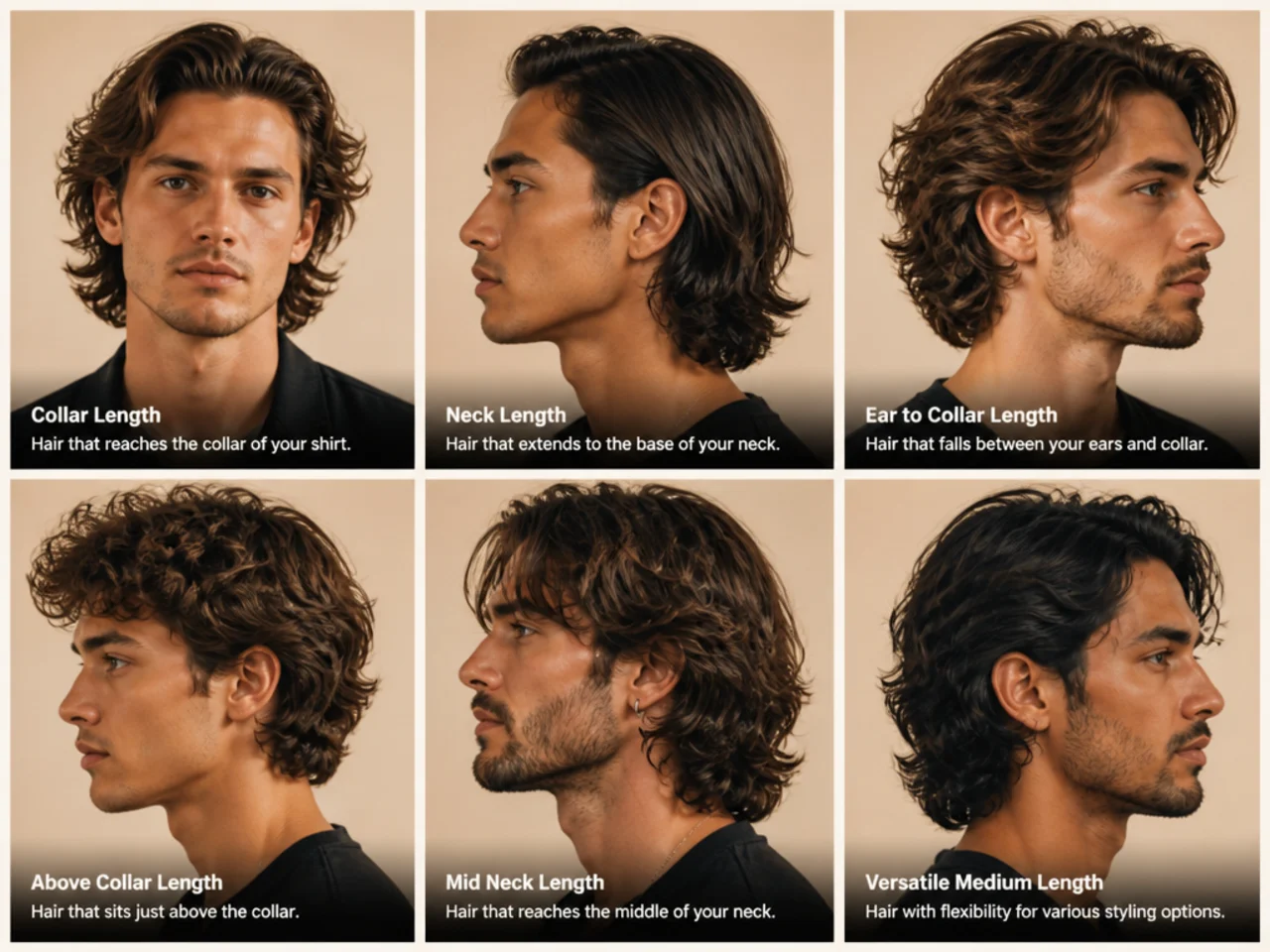 Reference guide showing the 3 to 6 inch range that defines mens medium length hair on top