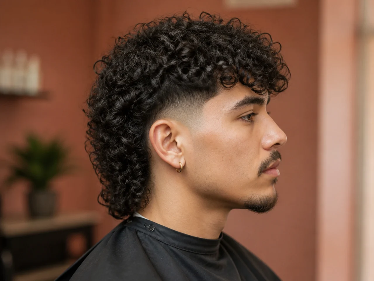 Curly mullet fade on a man with type 3 curls and a low fade around the sides
