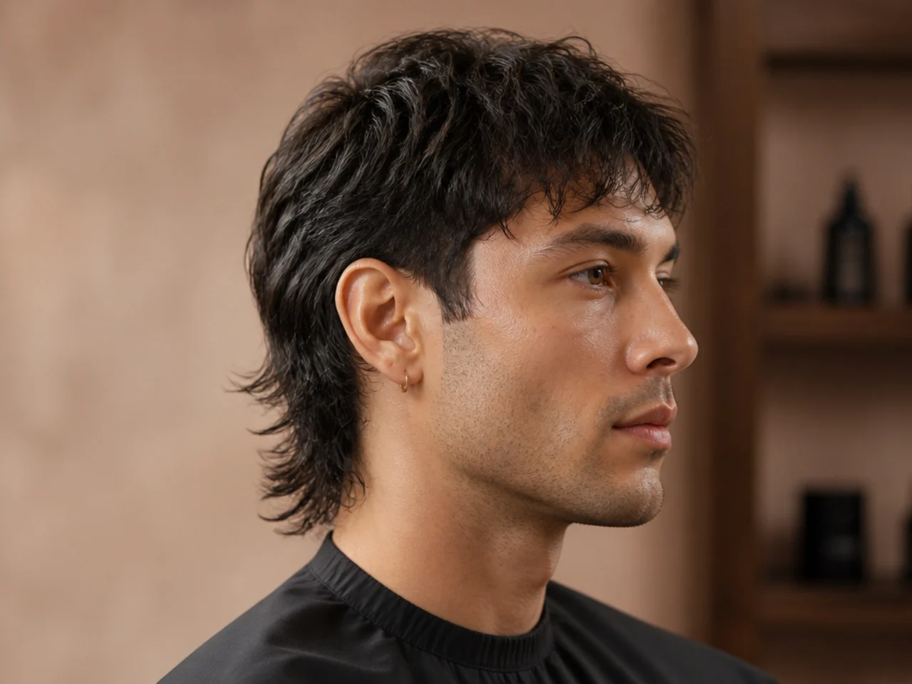 Close-up of hands rubbing matte clay between palms before applying it to a damp short mullet
